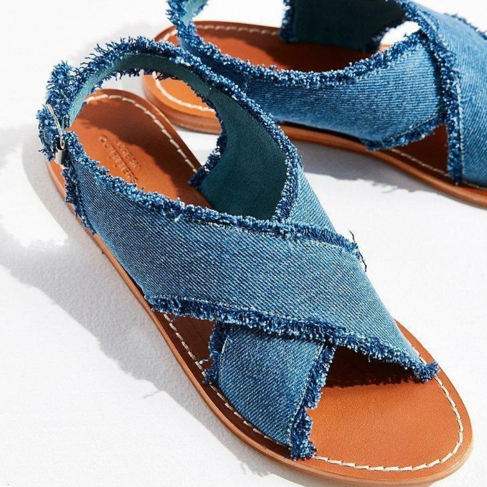 Urban Outfitters Frayed Denim Cross Strap Sandal